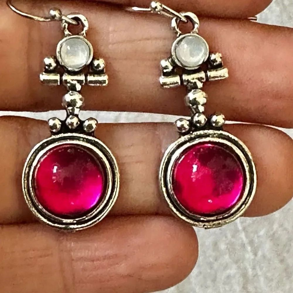 Pink and silver drop earrings